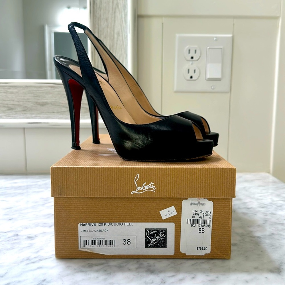 CHRISTIAN LOUBOUTIN No Prive 120 Kid/Cuoio Leather Black Size 38
